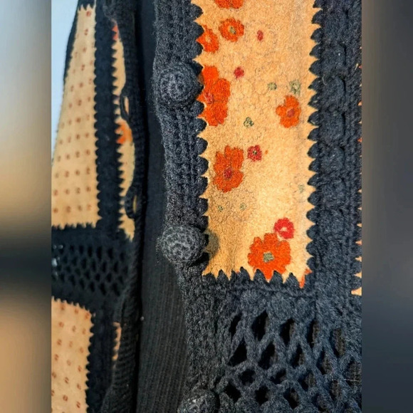 Tarri Crochet Leather Panel Vest Top size Large Vintage‎ 60s 70s Boho Hippie - Picture 5 of 10